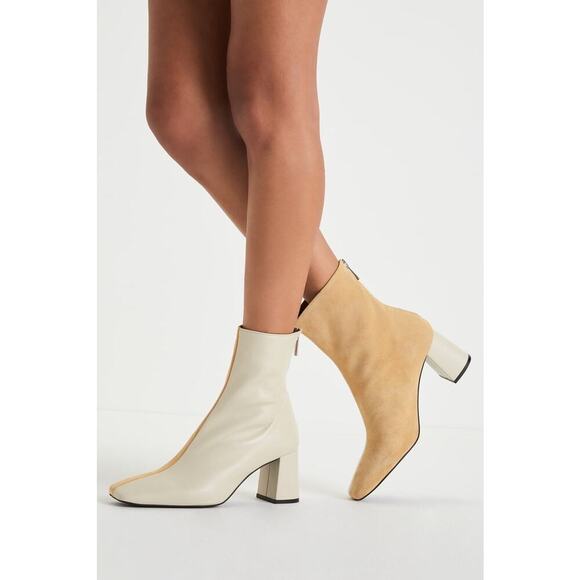 Intentionally Blank Tabatha Cream Combo Suede Leather Two-Tone Booties - Picture 2 of 5